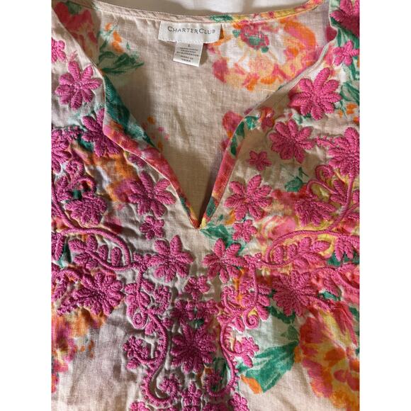 Charter Club large 100% Linen Tunic, embroidered - Picture 3 of 5